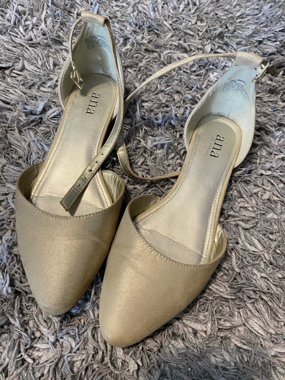 a.n.a Metallic Gold Pointed Toe Ankle-Strap Flats